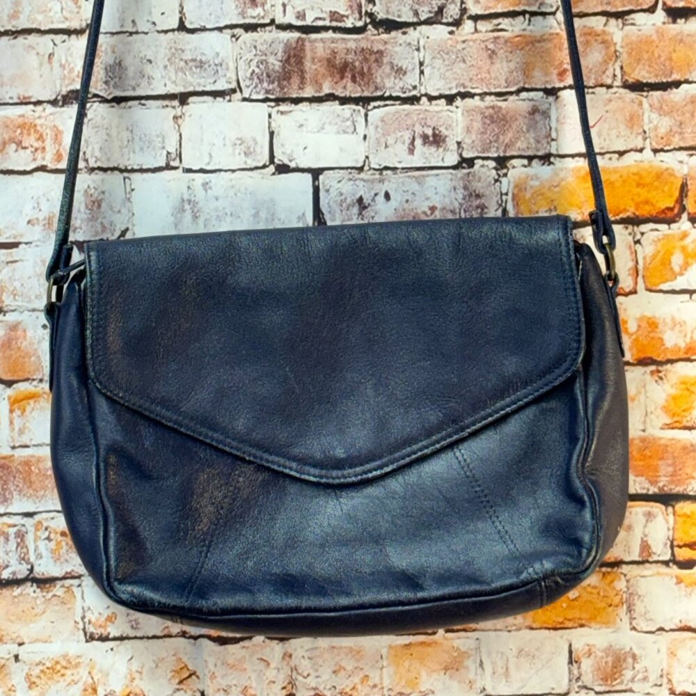 Vintage Toni Genuine Leather blue purse Medium Size 11.5Wx7.5Tx2.5D Blue